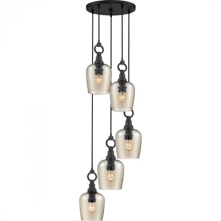 Quoizel CKKD2718WT Kendrick Smoked Hammered Glass Pendant Ceiling Lighting, 5-Light, 500 Watts, Western Bronze (15"H x 18"W)